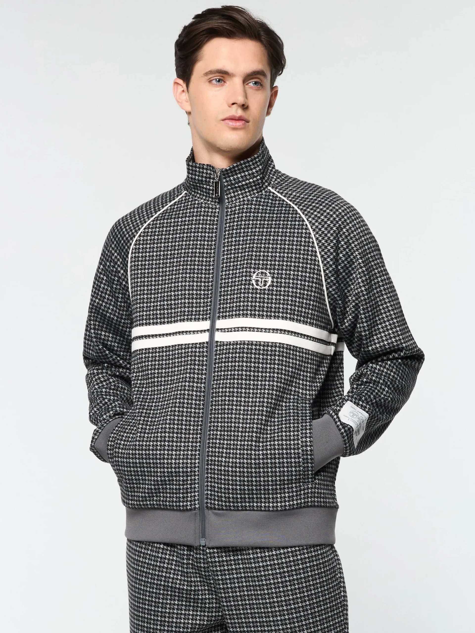 Fashion Dallas Houndstooth Track Jacket- Tracksuits|Jackets