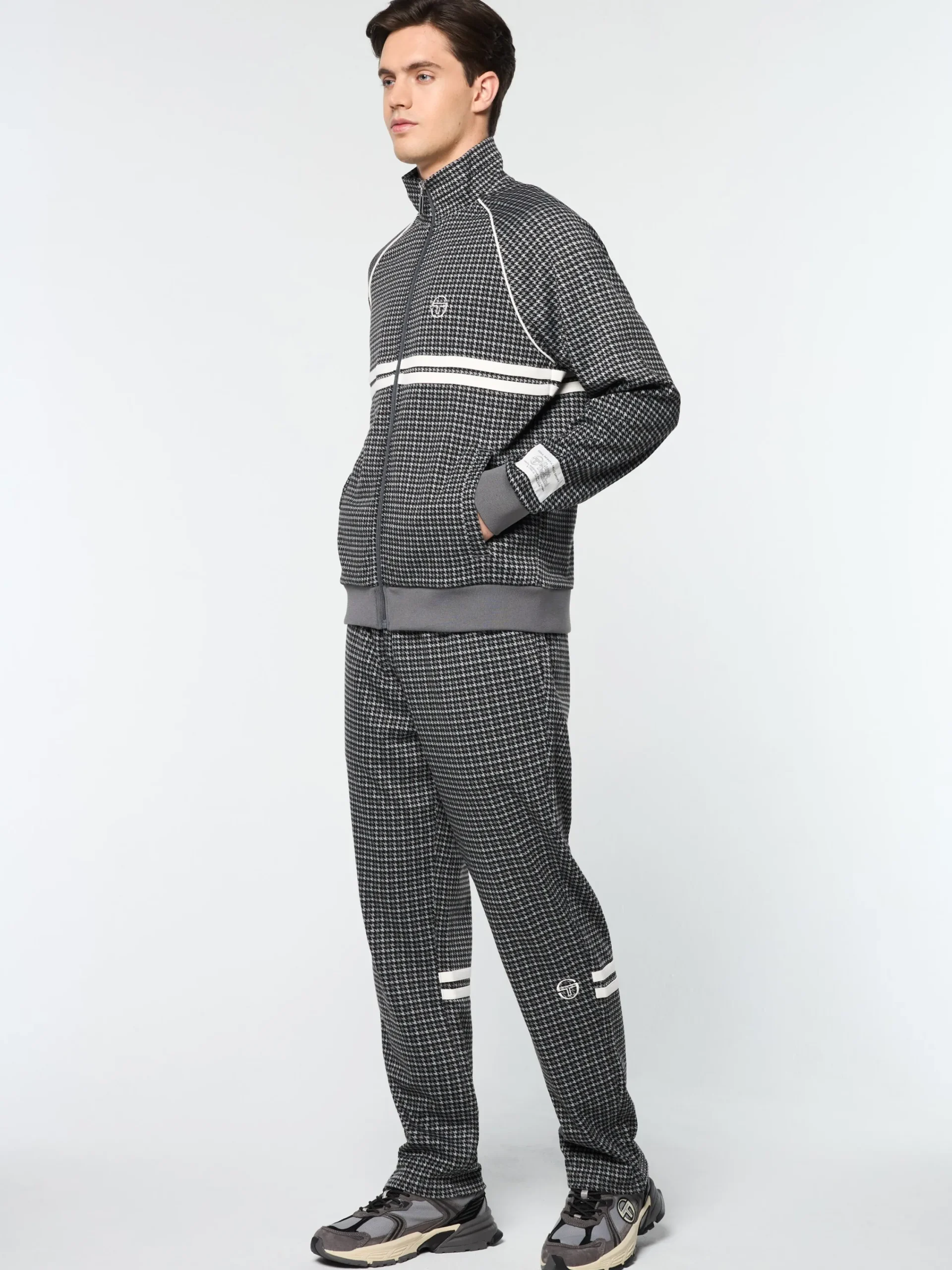 Fashion Dallas Houndstooth Track Jacket- Tracksuits|Jackets