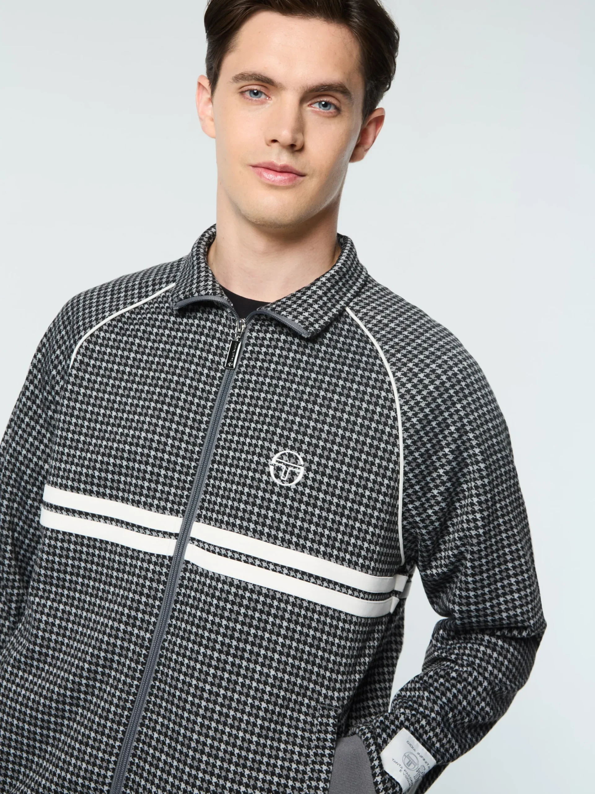 Fashion Dallas Houndstooth Track Jacket- Tracksuits|Jackets