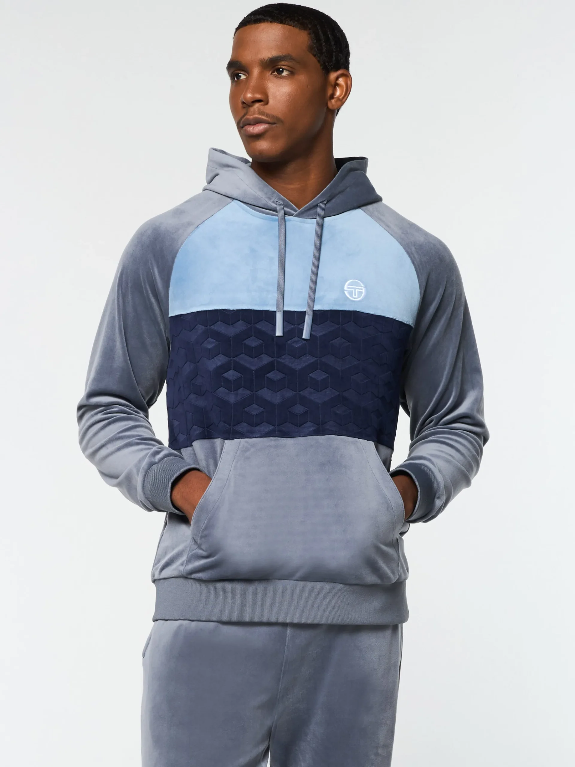 Fashion Foggia Velour Debossed Hoodie- Velour|Sweatshirts And Hoodies