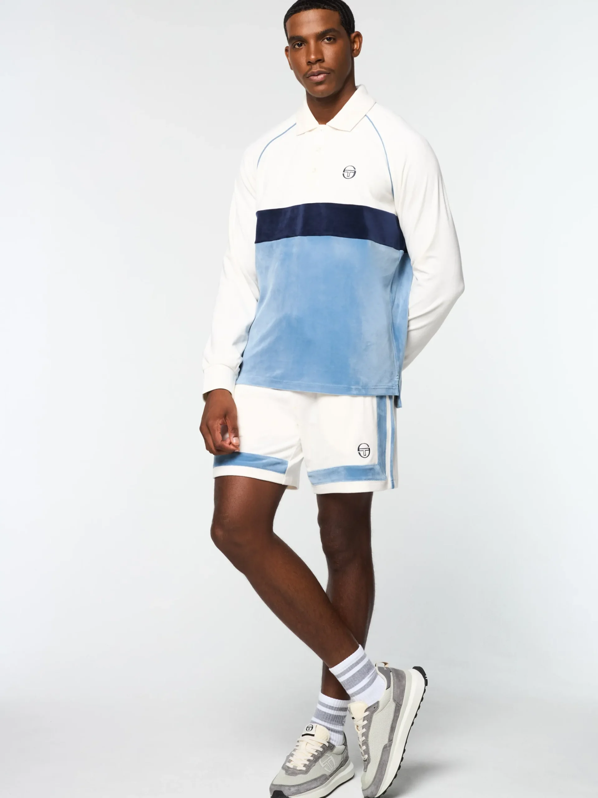 Fashion Noci Velour Long Sleeve Polo- Velour|Polos