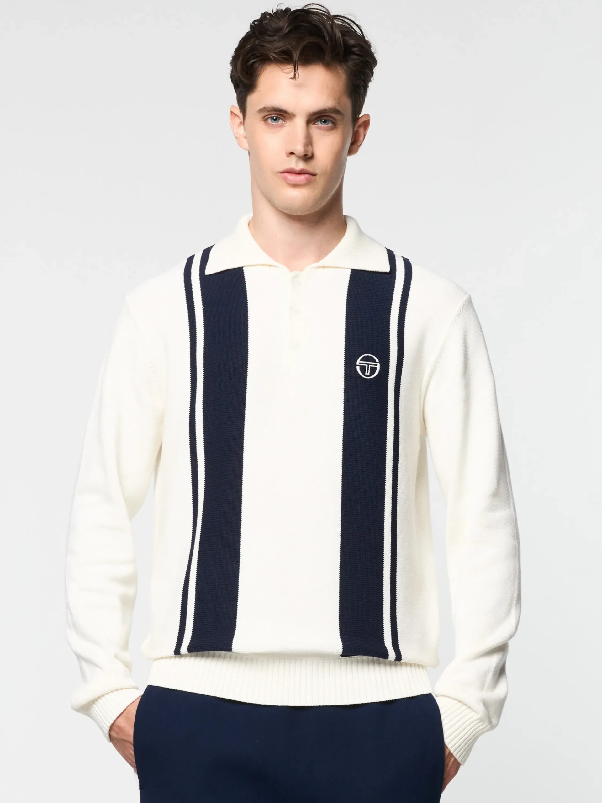 Online Young Line Knit Long Sleeve Polo- Knitwear|Polos